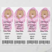 4  Pink Baby Shower Invitations - Bookmark Favors Personalized Flyer