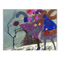 4 SEASONS / WINTER SNOW /FASHION COSTUME DESIGNER POSTCARD