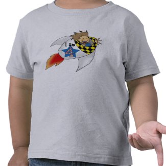 4 year old boy in a rocket shirt