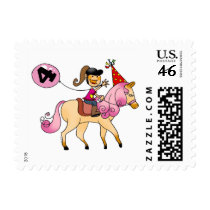 4 year old girl on a pony postage stamp