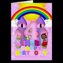4th Birthday Bouncy Castle Greeting Card For Girls cards