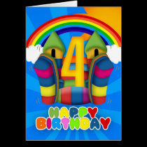 4th Birthday Card With Bouncy Castle And Rainbow cards
