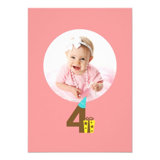 4th Birthday Girl's Cute Pink Party Invitation