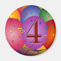 4th Birthday Party balloons Fridge Magnets