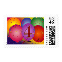 4th Birthday Party balloons Stamps
