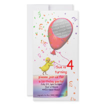 4th Birthday Party Chicken Invite Red Balloon photo cards by xfinity7 4th Birthday Party Chicken Invite Red Balloon photo cards