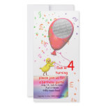 4th Birthday Party Chicken Invite Red Balloon Photo Card