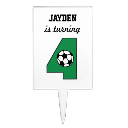 4th Birthday Party Soccer in Green Rectangle Cake Toppers