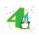 4th Birthday Penguin Postcard