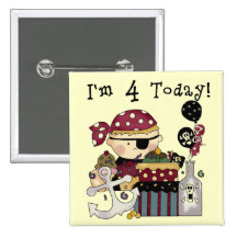 4th Birthday Pirate Tshirts and Gifts Button