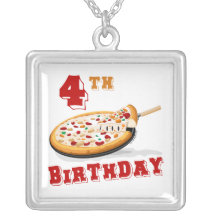 4th Birthday Pizza Party Custom Necklace