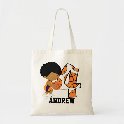 4th Birthday Purple and Orange Basketball Player Canvas Bags