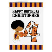 4th Birthday Purple & Orange Basketball Player v2 Cards