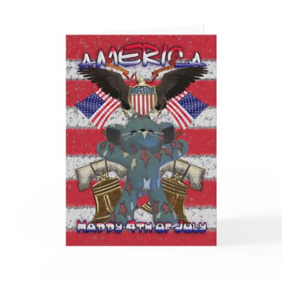 4th July with Liberty bell and patriotic cat Greeting Card