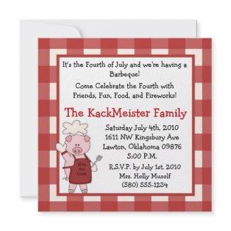 4th of July BBQ invite party fun cute pig picnic invitation