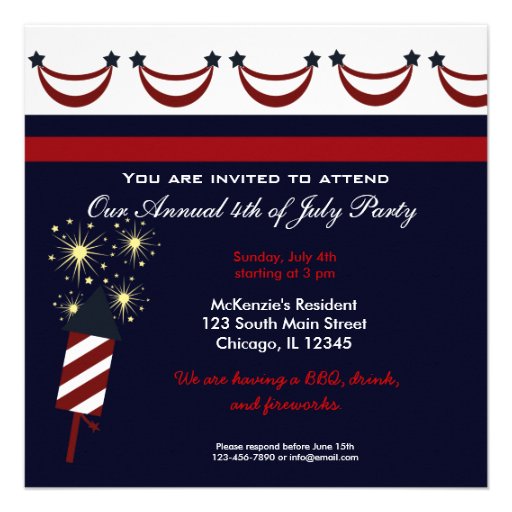 4th of July BBQ Party Custom Invite (front side)