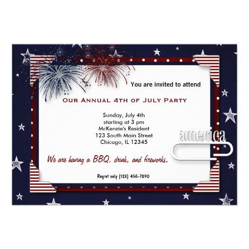 4th of July BBQ Party Custom Invites (front side)