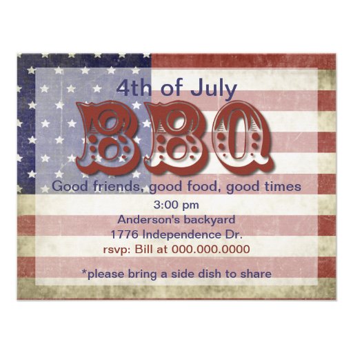 4th of July BBQ Party Invitation (front side)