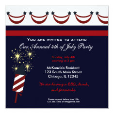   4th of July BBQ Party 5.25x5.25 Square Paper Invitation Card