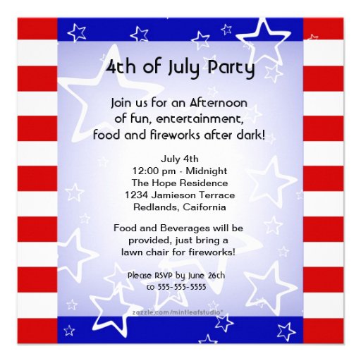 4th of July Bbq / Party Invitation Red White Blue