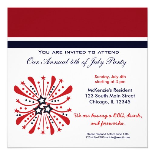 4th of July BBQ Party Personalized Invitation