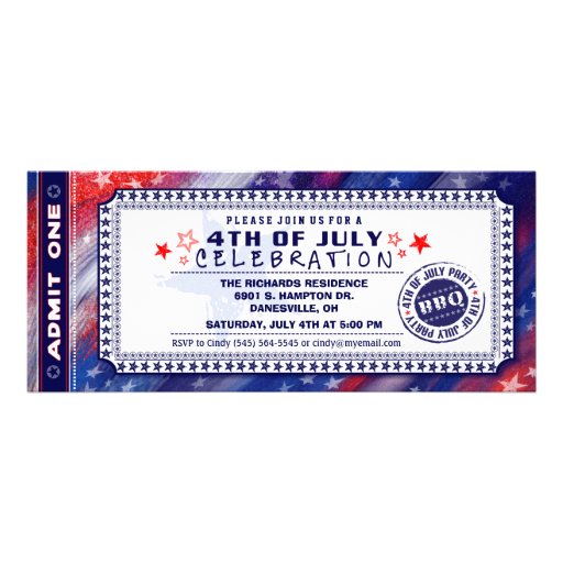 4th of July BBQ Party Ticket Invitation (front side)