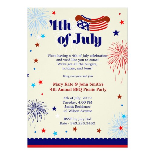 4th of July BBQ Picnic Invitation Party (front side)
