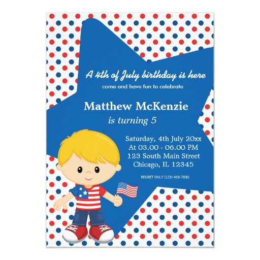 4th of july birthday boy 5x7 paper invitation card zazzle 4th birthday invitation cards