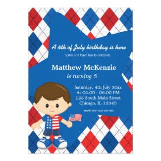 4th of July birthday boy Personalized Announcements