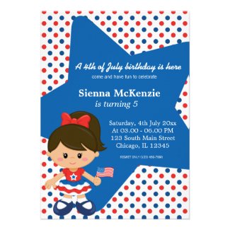 4th of July birthday girl Personalized Announcements