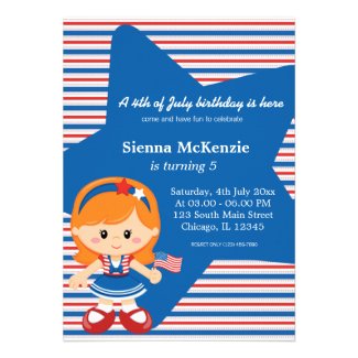 4th of July birthday girl Personalized Announcements