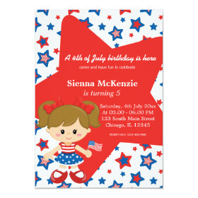 4th of July birthday girl 5x7 Paper Invitation Card