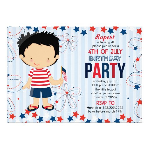 4th of July Birthday Party for Kids Announcements (front side)