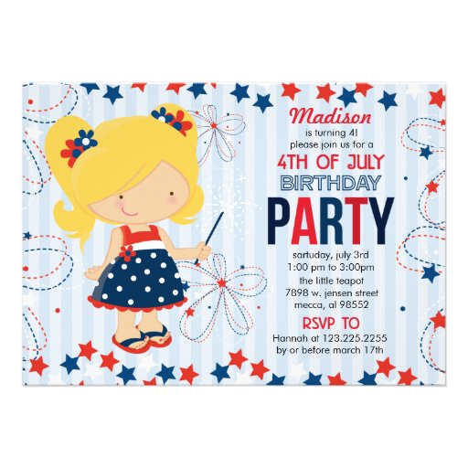 4th of July Birthday Party for Kids Invites