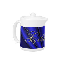 4th of July Blue Pleat Celebration Tea Pot