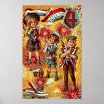 4th of July - Children with Fireworks Poster