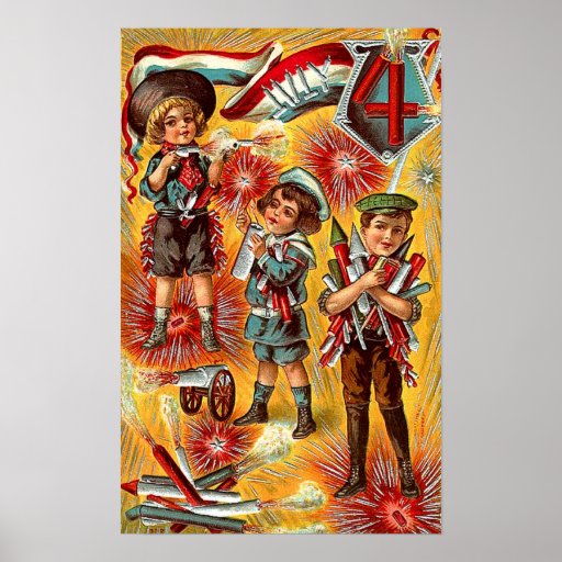 4th of July - Children with Fireworks Poster
