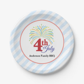 4th of July Colorful Fireworks Personalized 7 Inch Paper Plate