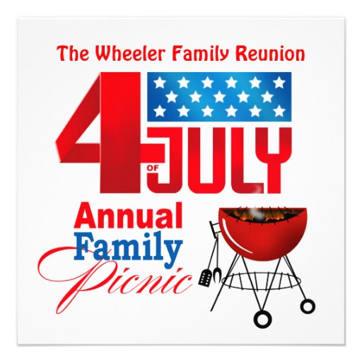 4th of July Family Reunion Picnic BBQ Cookout Custom Invitation
