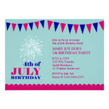 4th of July Girl's Birthday Party Invitation