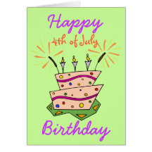 4TH OF JULY HAPPY BIRTHDAY Fireworks Cake Candles Card