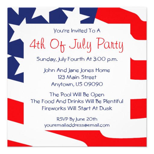 4th Of July Invitations (american Flag Background) 5.25