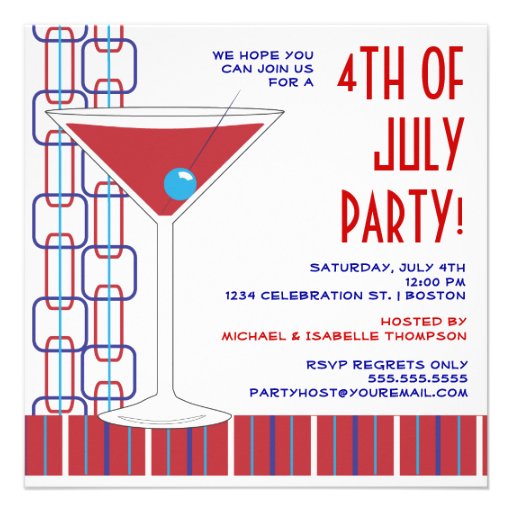 4th of July Martini Cocktail Party Invitation (front side)