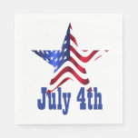 4th of July One Star with USA Flag Paper Napkins