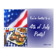 4th of July Party Invitation, Burgers & Flag