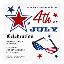 4th of July Patriotic American Flag Sunglasses Personalized Invite