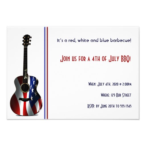 4th of July Patriotic Flag Guitar Personalized Announcements (front side)