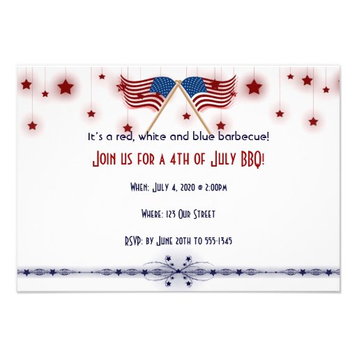 4th of July Patriotic US Flags and Stars Custom Invite (front side)