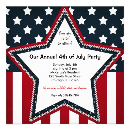 4th of July Personalized Invitations (front side)
