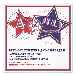 4th of July Red White Blue Stars Party Invitation